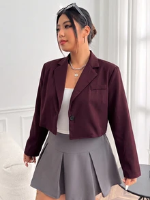 Comfortcana Rose Red Plus Size Women's Single Button Casual Lightweight Blazer Fall - Rose Red - View 4