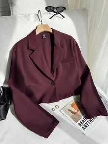 Comfortcana Rose Red Plus Size Women's Single Button Casual Lightweight Blazer Fall - Rose Red - View 10