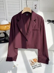 Comfortcana Rose Red Plus Size Women's Single Button Casual Lightweight Blazer Fall - Rose Red - View 9