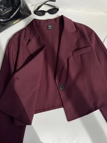 Comfortcana Rose Red Plus Size Women's Single Button Casual Lightweight Blazer Fall - Rose Red - View 13