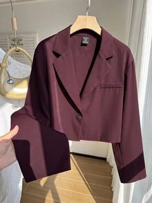 Comfortcana Rose Red Plus Size Women's Single Button Casual Lightweight Blazer Fall - Rose Red - View 6