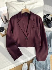 Comfortcana Rose Red Plus Size Women's Single Button Casual Lightweight Blazer Fall - Rose Red - View 7