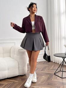 Comfortcana Rose Red Plus Size Women's Single Button Casual Lightweight Blazer Fall - Rose Red - View 11