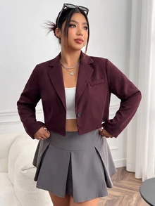 Comfortcana Rose Red Plus Size Women's Single Button Casual Lightweight Blazer Fall - Rose Red - View 5