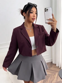 Comfortcana Rose Red Plus Size Women's Single Button Casual Lightweight Blazer Fall - Rose Red - View 1