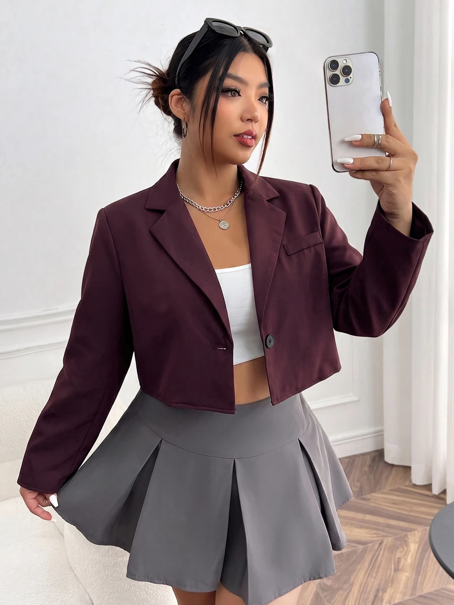 Comfortcana Rose Red Plus Size Women's Single Button Casual Lightweight Blazer Fall - Rose Red - View 1