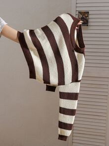 Tween Girls Long Sleeve Sweater, Earth Tone Round Neck Pullover Striped, Suitable For Spring And Autumn, Pairs With Jeans, Jackets And Padded Coats - Multicolor - View 7