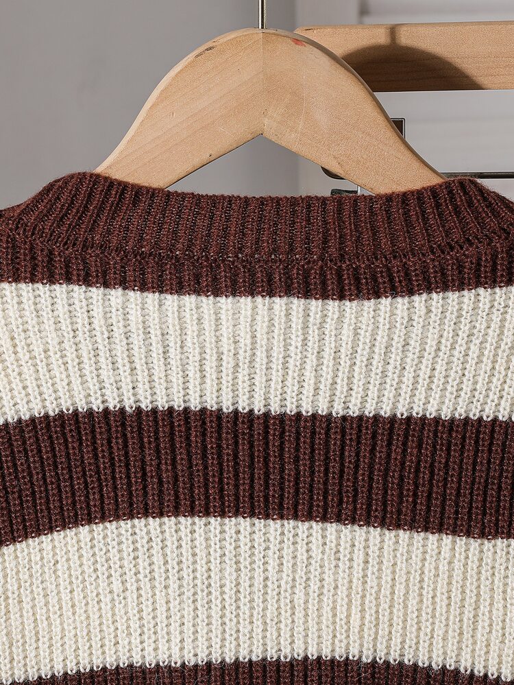 Tween Girls Long Sleeve Sweater, Earth Tone Round Neck Pullover Striped, Suitable For Spring And Autumn, Pairs With Jeans, Jackets And Padded Coats - Multicolor - View 5