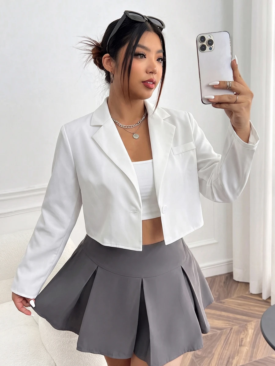 Comfortcana Plus Size Casual Smart Versatile White Cropped Thin Blazer ...