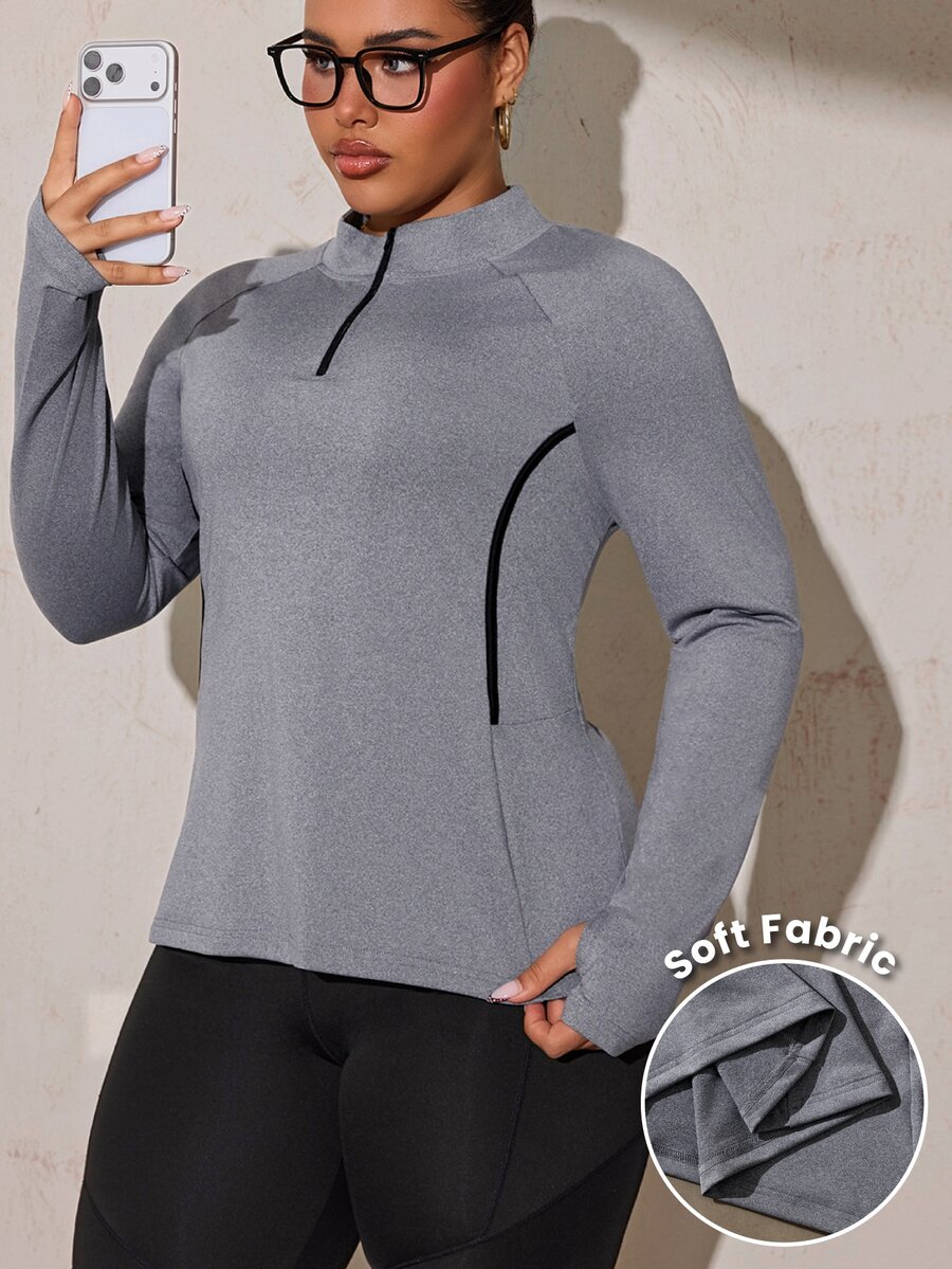 Easithlete Plus Size Casual Long Sleeve Sports Sweatshirt Fall - Grey - View 1
