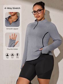 Easithlete Plus Size Casual Long Sleeve Sports Sweatshirt Fall - Grey - View 3