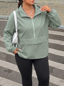Muchica Plus Size Women's Solid Color Hooded Casual Versatile Daily Wear Long Sleeve Jacket Fall - Mist Green - View 3