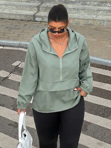 Muchica Plus Size Women's Solid Color Hooded Casual Versatile Daily Wear Long Sleeve Jacket Fall - Mist Green - View 5