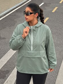 Muchica Plus Size Women's Solid Color Hooded Casual Versatile Daily Wear Long Sleeve Jacket Fall - Mist Green - View 6