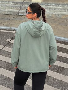 Muchica Plus Size Women's Solid Color Hooded Casual Versatile Daily Wear Long Sleeve Jacket Fall - Mist Green - View 2