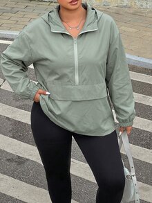 Muchica Plus Size Women's Solid Color Hooded Casual Versatile Daily Wear Long Sleeve Jacket Fall - Mist Green - View 4
