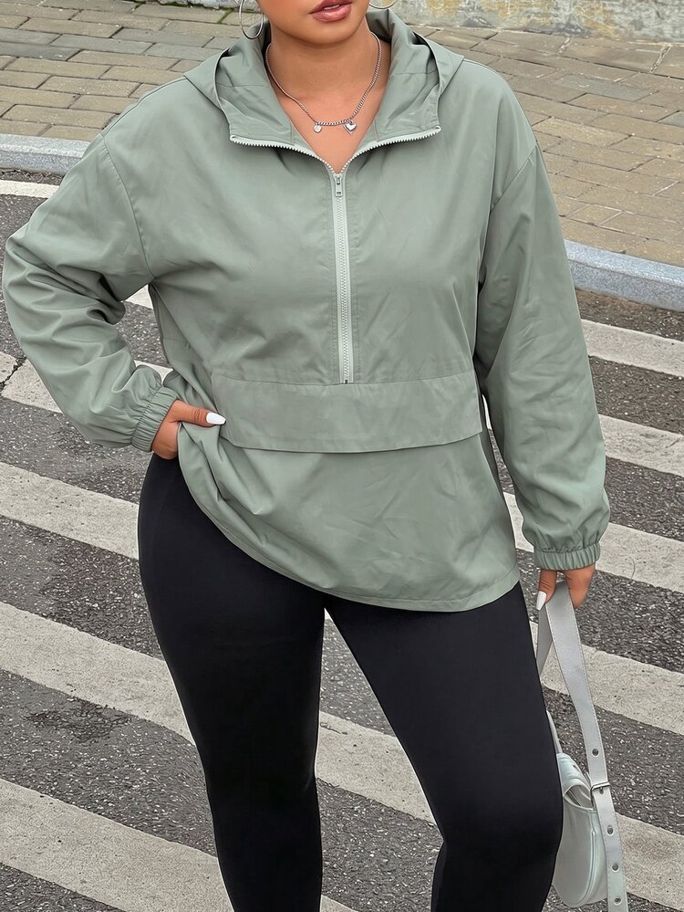 Muchica Plus Size Women's Solid Color Hooded Casual Versatile Daily Wear Long Sleeve Jacket Fall - Mist Green - View 4