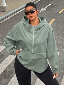 Muchica Plus Size Women's Solid Color Hooded Casual Versatile Daily Wear Long Sleeve Jacket Fall - Mist Green - View 1