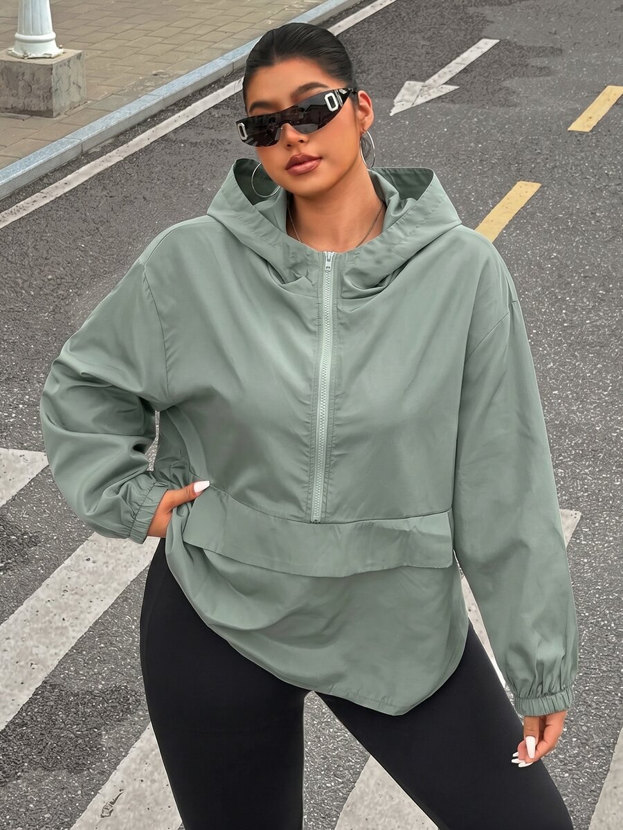 Muchica Plus Size Women's Solid Color Hooded Casual Versatile Daily Wear Long Sleeve Jacket Fall - Mist Green - View 1
