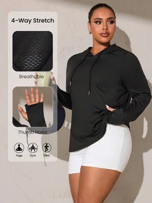 Rhythm Era Plus Size Women's Casual Long Sleeve Hooded Sweatshirt Fall - Black - View 2