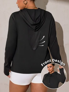 Rhythm Era Plus Size Women's Casual Long Sleeve Hooded Sweatshirt Fall - Black - View 1