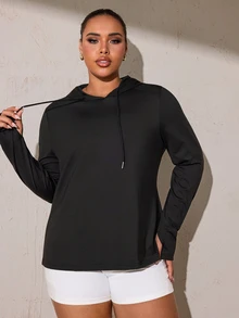 Rhythm Era Plus Size Women's Casual Long Sleeve Hooded Sweatshirt Fall - Black - View 5