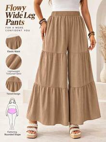Ceyna Plus Size Women's Solid Color Casual Versatile Wide Leg Pants For Daily Wear - Khaki - View 1