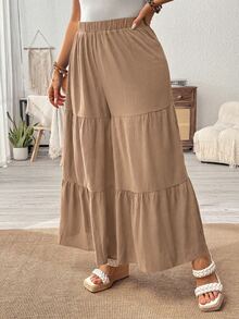 Ceyna Plus Size Women's Solid Color Casual Versatile Wide Leg Pants For Daily Wear - Khaki - View 5