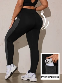 Rhythm Era Plus Size Colorblock Patchwork Yoga Leggings - Black - View 4