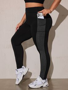 Rhythm Era Plus Size Colorblock Patchwork Yoga Leggings - Black - View 5
