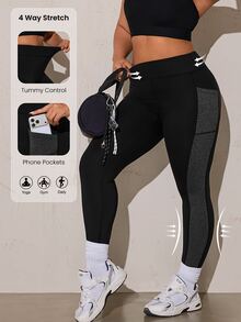 Rhythm Era Plus Size Colorblock Patchwork Yoga Leggings - Black - View 1