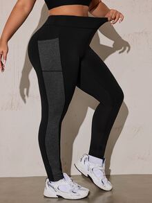 Rhythm Era Plus Size Colorblock Patchwork Yoga Leggings - Black - View 7