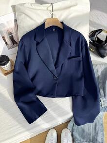 Comfortcana Plus Size Women Solid Color Casual Commute Travel Blazer Jacket Fall - Navy Blue - View 12