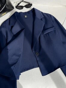 Comfortcana Plus Size Women Solid Color Casual Commute Travel Blazer Jacket Fall - Navy Blue - View 13