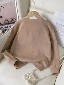 SHEIN Girls Casual All-Match Versatile Knitted Cardigan, Warm Comfortable For Layering, Suitable For School Wear In Autumn/Winter School Everyday Pink - Camel - View 2