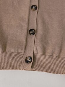 SHEIN Girls Casual All-Match Versatile Knitted Cardigan, Warm Comfortable For Layering, Suitable For School Wear In Autumn/Winter School Everyday Pink - Camel - View 6