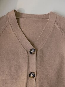 SHEIN Girls Casual All-Match Versatile Knitted Cardigan, Warm Comfortable For Layering, Suitable For School Wear In Autumn/Winter School Everyday Pink - Camel - View 5