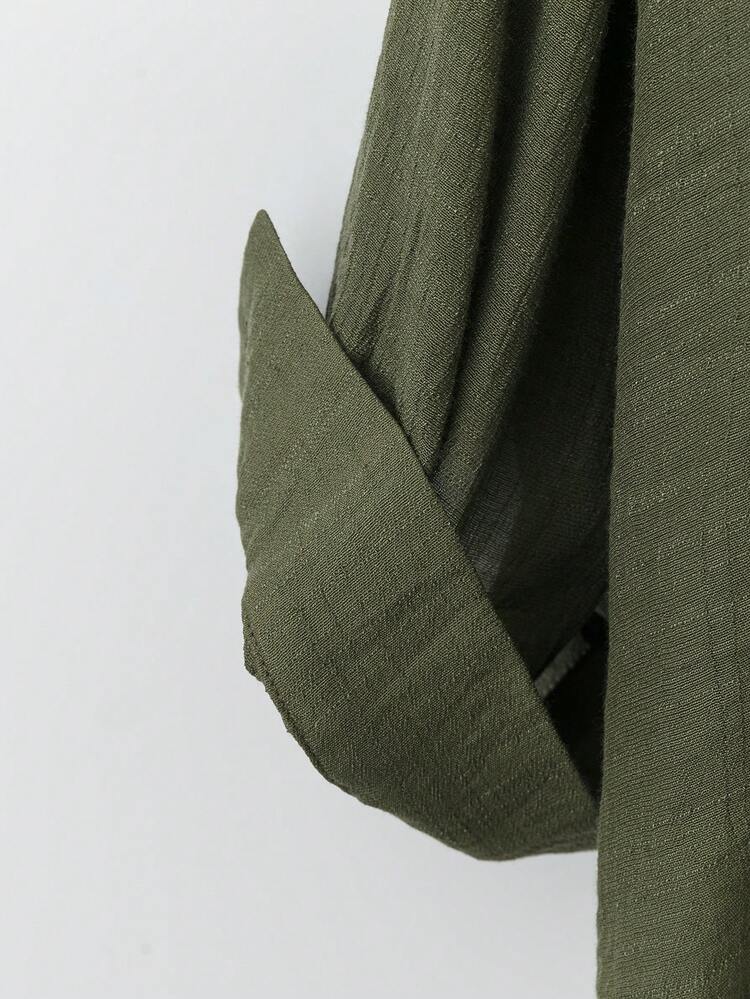SHEIN LUNE Plus Size Casual Collared Blouse, Minimalist, Versatile, Fashionable, Breathable & Comfortable Blouse Women Shirt Fall Cloth For Women - Green - View 5