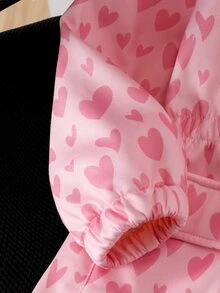 SHEIN 女童秋季粉色愛心印花連帽抓絨羊羔毛內裡拉鍊外套 可愛加厚保暖派克大衣 外穿秋季服飾 - 粉色 - 查看 6