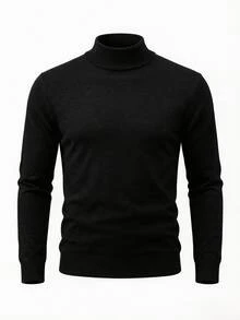Manfinity Homme 男士素色高領長袖休閒百搭毛衣 - 黑色 - 查看 3
