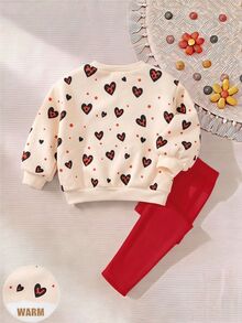SHEIN Setelan 2 Potong untuk Bayi Perempuan: Baju Sweatshirt Kasual Leher Bulat Motif Rusa Lucu Rajut Warna Polos dan Celana Panjang Kasual Motif Bunga - MultiWarna - View 2