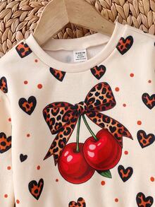 SHEIN Setelan 2 Potong untuk Bayi Perempuan: Baju Sweatshirt Kasual Leher Bulat Motif Rusa Lucu Rajut Warna Polos dan Celana Panjang Kasual Motif Bunga - MultiWarna - View 3