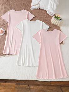 2pcs Girls Knitted Butterfly Print Nightgown, Summer - Multicolor - View 3