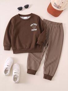 SHEIN 2pcs Young Boys Sweatshirt Pants Set Casual White Bear Graphic Long Sleeve Crew Neck Autumn Back To School Birthday - Multicolor - View 4