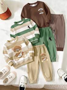 SHEIN 2pcs Young Boys Sweatshirt Pants Set Casual White Bear Graphic Long Sleeve Crew Neck Autumn Back To School Birthday - Multicolor - View 1