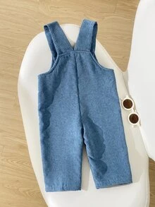 Souflis Souflis 2件組男嬰燈芯絨吊帶褲毛衣，可愛學院風藍色小車恐龍刺繡，長袖高領加厚，適合派對、秋冬聖誕假期穿著，毛絨材質 - 藍色 - 查看 3
