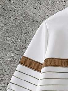 2pcs Tween Boys Sets Vintage Brown Striped Horse Pattern Loose Long Sleeve Crew Neck Back To School Autumn Casual Pocket School Brown Stripe - Multicolor - View 3