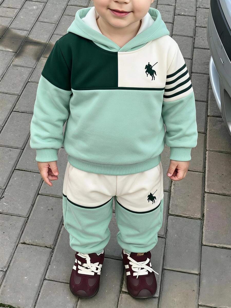 2pcs Young Boys Sweatshirt Sets Casual White Colorblock Knight Print Long Sleeve Oversized Hooded Fleece Autumn Back To School Sweaters Birthday Beach - Multicolor - View 1
