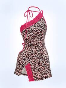 Y2Kool Maria Clara Maia Multi-Color, Pink Leopard Print, Animal Print, Color Block, Lace Patchwork, Sexy, Y2K Style Women's Halter Mini Dress, Suitable For Summer, Vacation, Gathering, Party, Daily Wear Casual - Multicolor - View 1
