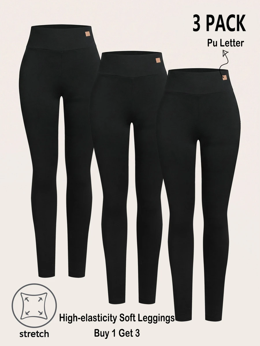 SHEIN 兒童 3件組 青少年女孩內搭褲 - 黑色 - 查看 1